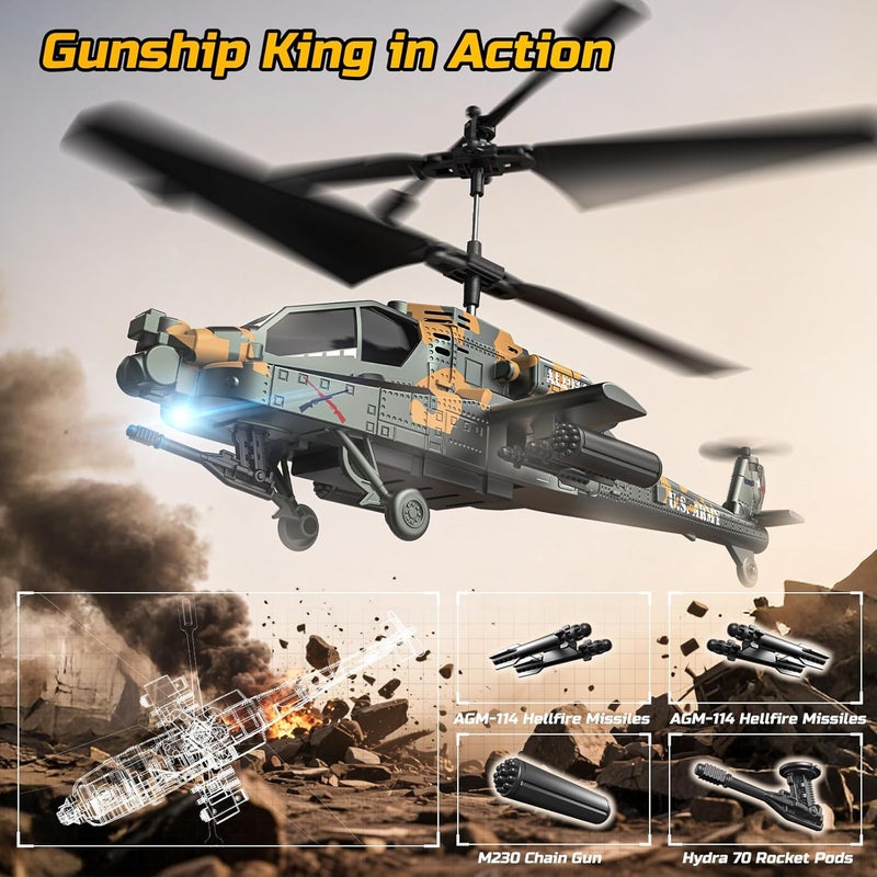 DEERC Apache RC Helicopter for Kids 8-12, Remote Control Helicopter for Adults, Helicopters Toy with 26 Mins Flight Time (2 Batteries), LED Lights, Altitude Hold, Chrismas GIF for Boys - Image 2